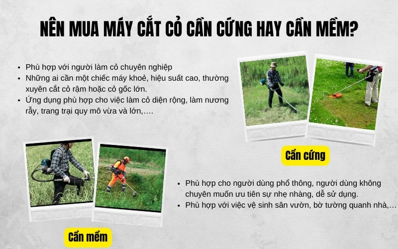 Mua máy cắt cỏ cần cứng hay máy cắt cỏ cần mềm